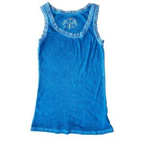 Vintage Y2K Babydoll Lace Trim Cotton Ribbed‎ Tank Top Women M Gloria Vanderbilt